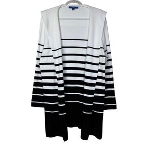 Apt 9 Cardigan Sweater Womens XL Black White Stripe Open Front Lightweight